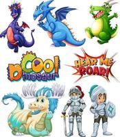 conjunto de dragones y personajes de dibujos animados de cuentos de hadas vector