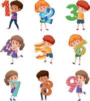 Set of different children holding the numbers isolated on white background vector