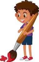 Cute boy painting with paintbrush vector