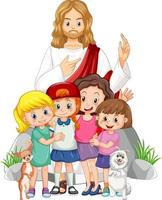 Jesus and children on white background vector