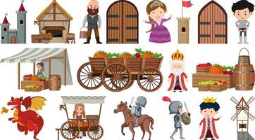 Set of fantasy cartoon characters and elements vector