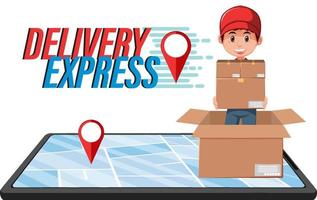 Delivery Express logo with courier in a box vector