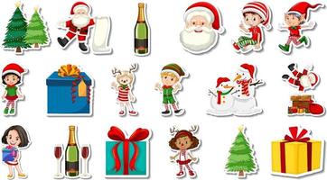 Set of Christmas objects and cartoon characters vector