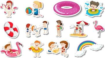 Set of summer beach items and children vector