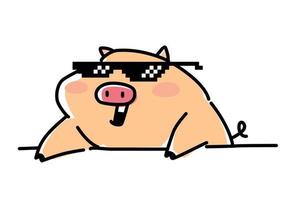 Illustration of a fashionable pig in pixel glasses. Vector. Flat style. Character for animation. Comic web postcard. vector