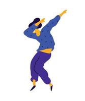 chico alegre con una sudadera azul. vector. ilustración de un joven bailarín. meme de Internet. personaje para el estudio de baile. estilo plano logo de la compañía. persona feliz positiva.