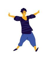 Cheerful positive guy. Vector. Illustration of a dancing young man. Character for the dance studio. Flat style. Company logo. Movement is life. Positive happy person. vector