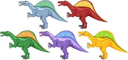 A set of spinosaurus dinosaurs on white background vector