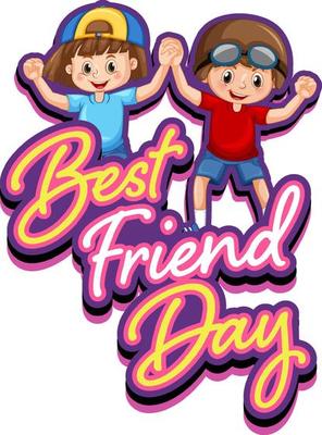 Best friend day with two kids cartoon characters