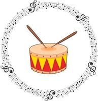 A drum with musical notes on white background vector