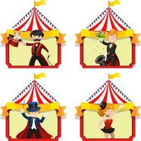 Set of magicians with circus tent background vector