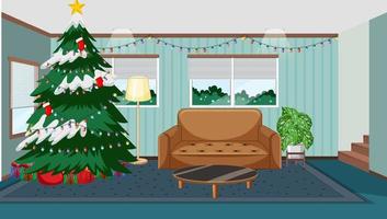 Empty living room with Christmas tree vector