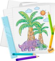 A paper with a doodle sketch design with color and colour pencils vector