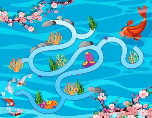 Underwater maze game template for kindergarten kids