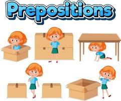 Preposition wordcard with girl and boxes vector