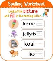 Spelling worksheet template for kids vector