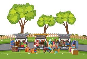 Flea market scene on white background vector