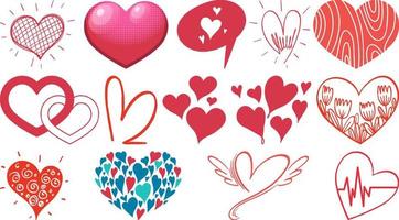 Different style of hearts isolated on white background vector