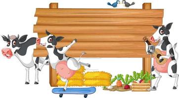 Cow with wooden sign banner vector