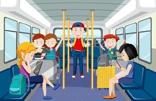 Scene with many people using public transportation vector