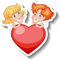 Two little cupids with heart in cartoon style vector