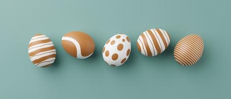 Golden easter eggs with gold pattern on a green background. 3d render illustration. Easter composition. Gold eggs on green 3d rendering photo