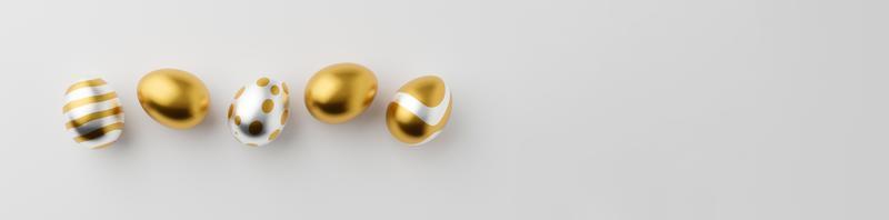 3d render of gold and white Easter eggs banner on a white background. Minimal Easter concept 3d rendering frame photo