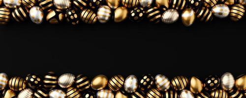 3d render of gold and white Easter eggs banner on a black background. Minimal Easter concept 3d rendering frame photo