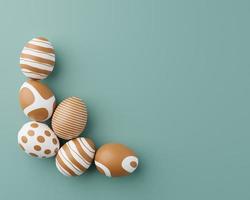 Golden easter eggs with gold pattern on a green background. 3d render illustration. Easter composition. Gold eggs on green 3d rendering photo