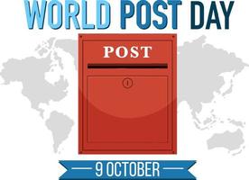 banner del día mundial del correo con un buzón de correos en el fondo del mapa mundial vector