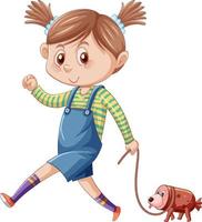 Teenager girl walking with pet  cartoon character on white backgrouns vector