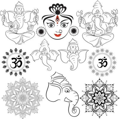 Set of mandala design in different patterns and Indian gods