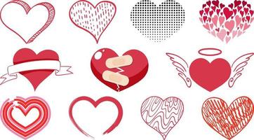 Different style of hearts isolated on white background vector