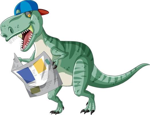 Tyrannosaurus rex reading newspaper in cartoon style