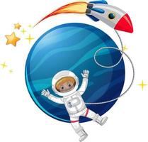 Isolated astronaut with blue planet and rocket vector