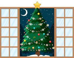 tema navideñoárbol de navidad en la puerta vector