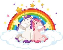 Unicorns sitting on a cloud with rainbow vector