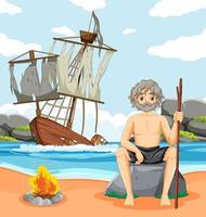 A man on deserted island isolated vector