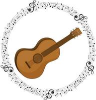 A guitar with musical notes on white background vector