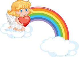 Angel girl sitting on a cloud with rainbow vector