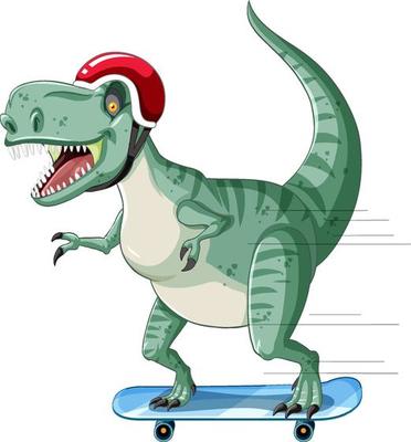 Tyrannosaurus rex dinosaur on skateboard in cartoon style