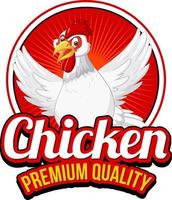 banner de calidad premium de pollo con personaje de dibujos animados de pollo vector