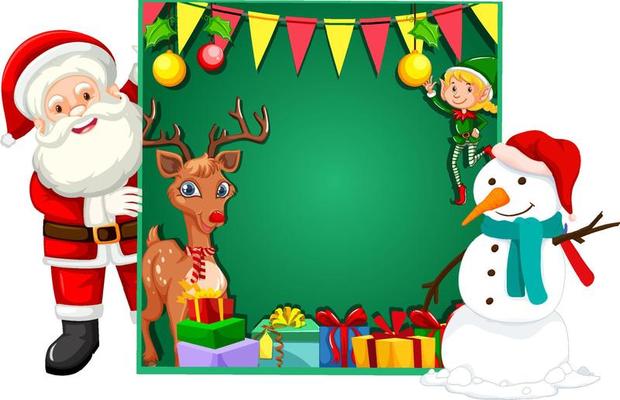 Empty board with Santa Claus and snowman