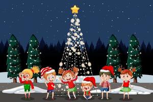 Christmas winter scene with happy children vector