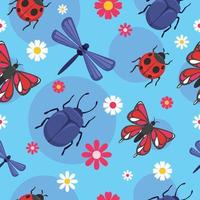 Seamless Pattern Bugs And Flower vector