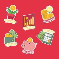 Financial Literacy Stickers Set vector