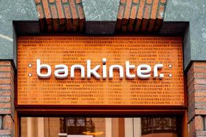 Bankinter bank sign logo of branch office in the city. photo