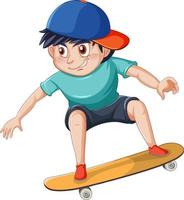 A boy playing skateboard on white background vector