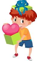 A boy holding a pink heart in cartoon style vector