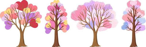 Set of different heart trees in pastel colours vector